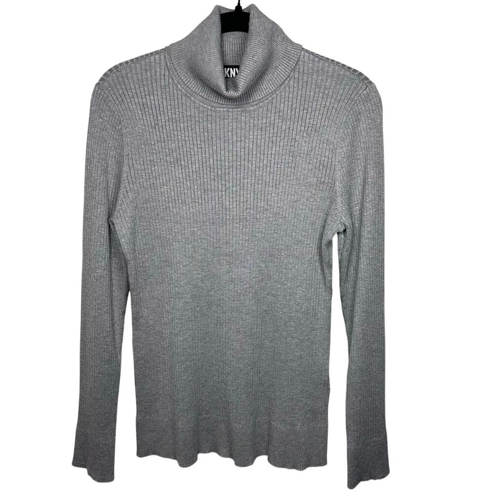 DKNY Womens Gray Ribbed Long Sleeve Turtleneck Knit Sweater Medium